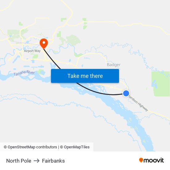 North Pole to Fairbanks map