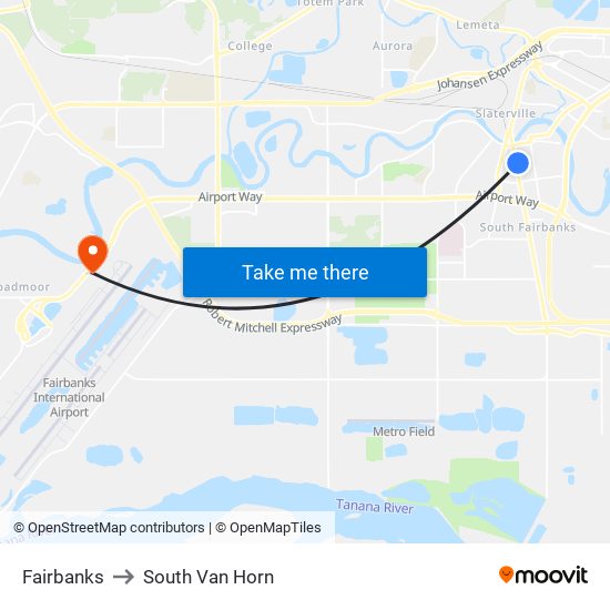 Fairbanks to South Van Horn map