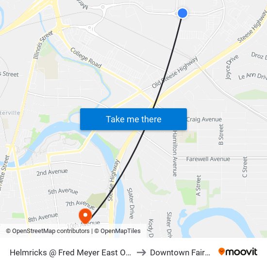 Helmricks @ Fred Meyer East Outbound to Downtown Fairbanks map