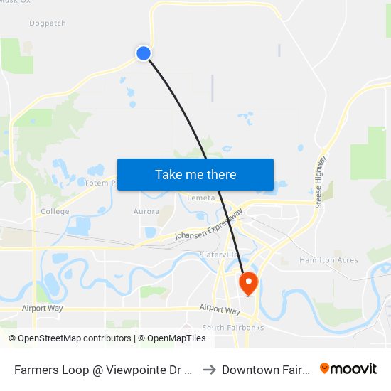 Farmers Loop @ Viewpointe Dr Outbound to Downtown Fairbanks map