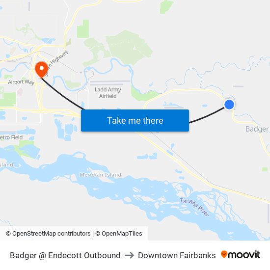 Badger @ Endecott Outbound to Downtown Fairbanks map