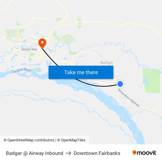 Badger @ Airway Inbound to Downtown Fairbanks map
