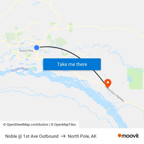 Noble @ 1st Ave Outbound to North Pole, AK map