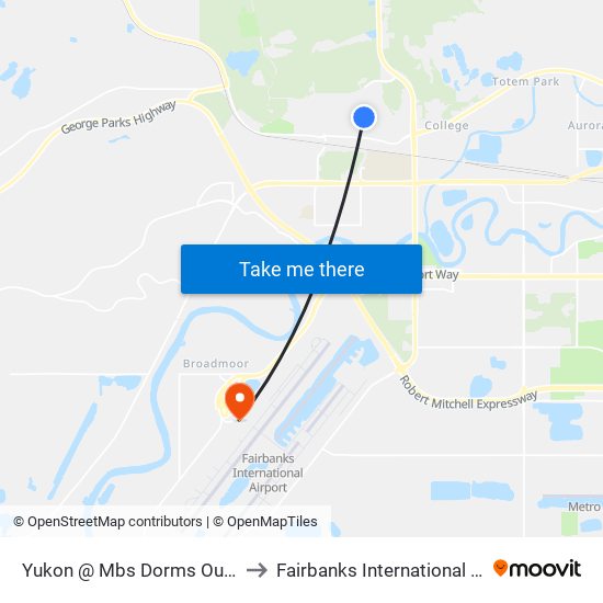 Yukon @ Mbs Dorms Outbound to Fairbanks International Airport map