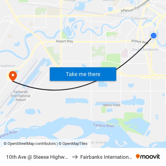 10th Ave @ Steese Highway Inbound to Fairbanks International Airport map