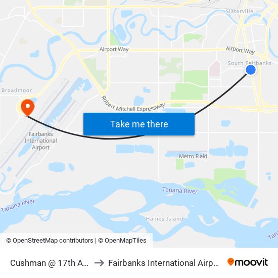 Cushman @ 17th Ave to Fairbanks International Airport map