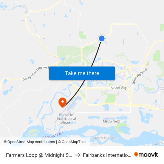 Farmers Loop @ Midnight Sun St Inbound to Fairbanks International Airport map