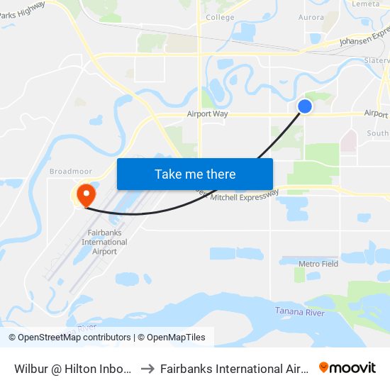 Wilbur @ Hilton Inbound to Fairbanks International Airport map