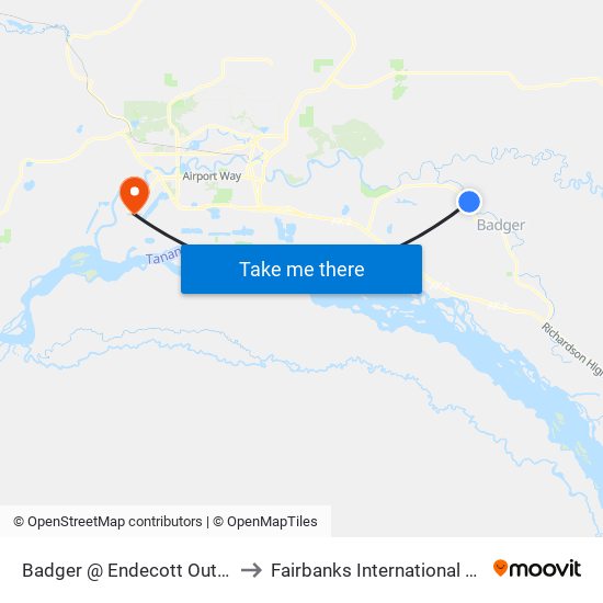 Badger @ Endecott Outbound to Fairbanks International Airport map