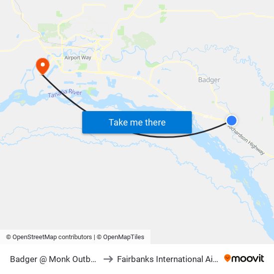 Badger @ Monk Outbound to Fairbanks International Airport map