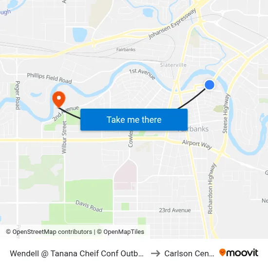 Wendell @ Tanana Cheif Conf Outbound to Carlson Center map
