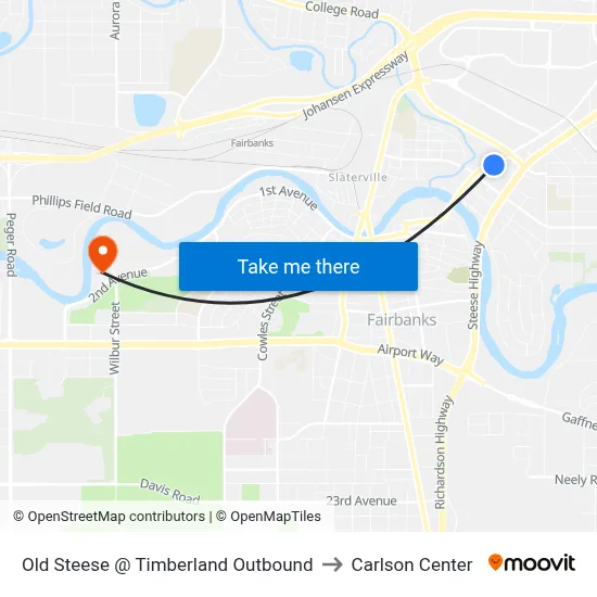 Old Steese @ Timberland Outbound to Carlson Center map