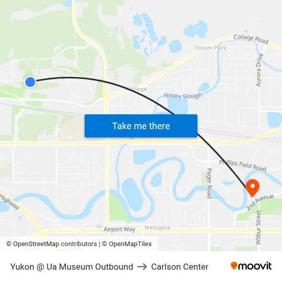 Yukon @ Ua Museum Outbound to Carlson Center map