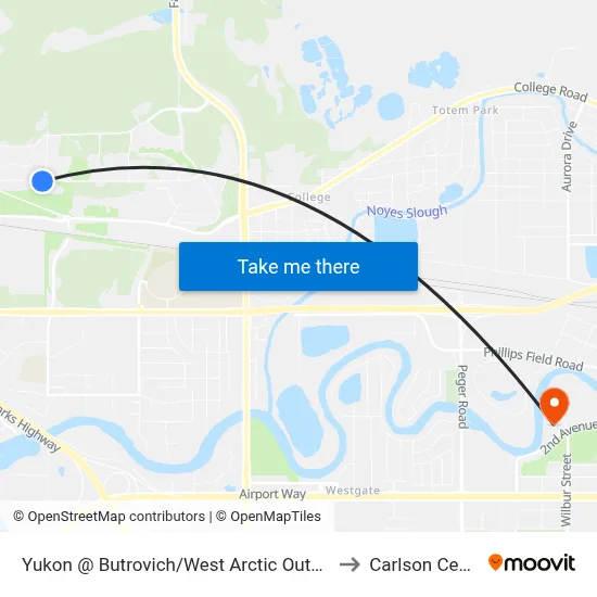 Yukon @ Butrovich/West Arctic Outbound to Carlson Center map