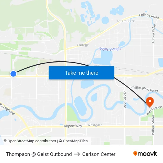 Thompson @ Geist Outbound to Carlson Center map