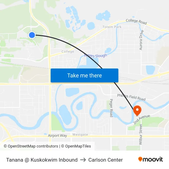 Tanana @ Kuskokwim Inbound to Carlson Center map