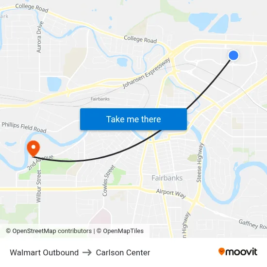 Walmart Outbound to Carlson Center map