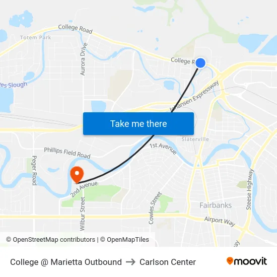 College @ Marietta Outbound to Carlson Center map