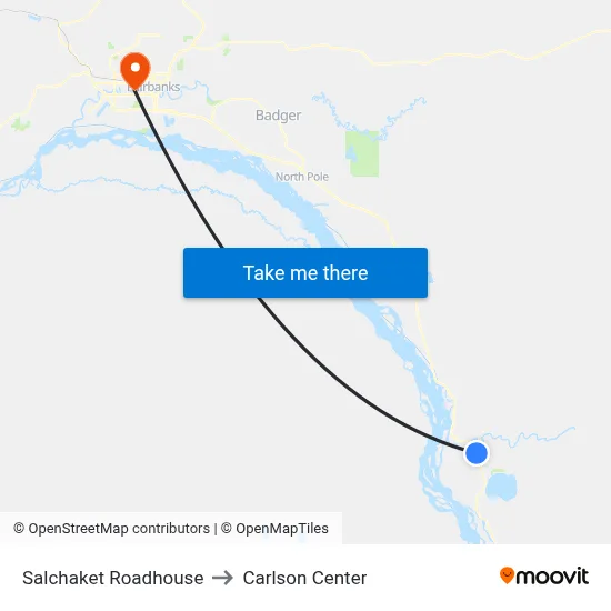 Salchaket Roadhouse to Carlson Center map