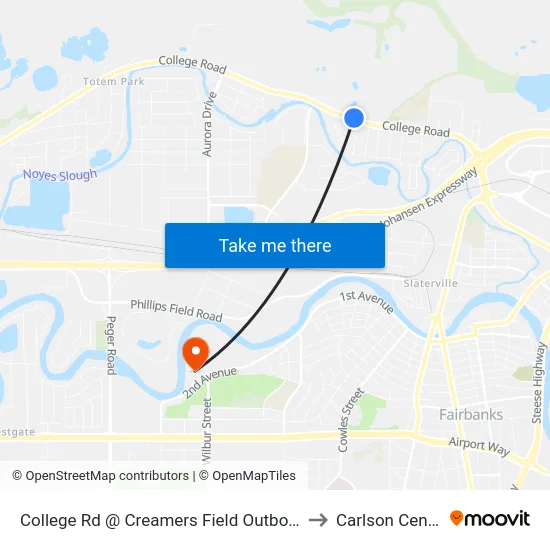 College Rd @ Creamers Field Outbound to Carlson Center map