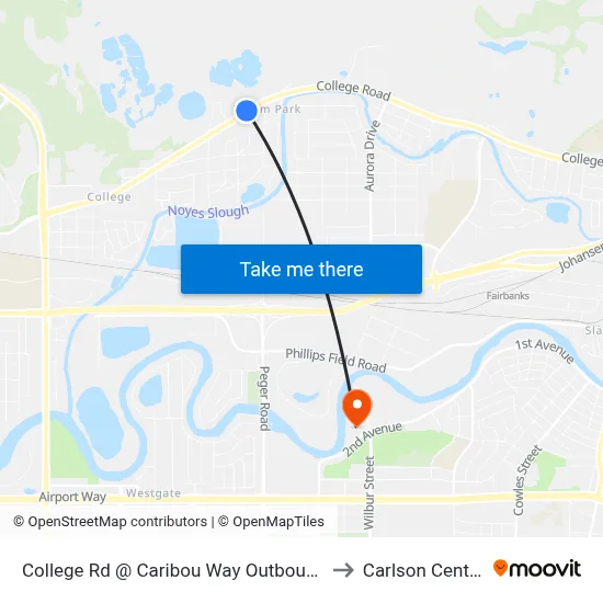 College Rd @ Caribou Way Outbound to Carlson Center map