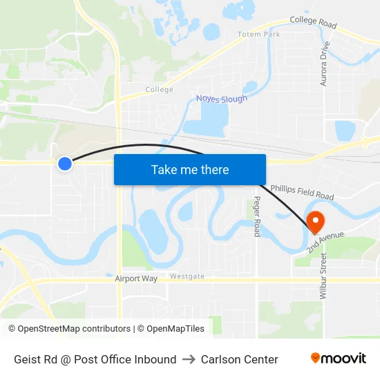 Geist Rd @ Post Office Inbound to Carlson Center map