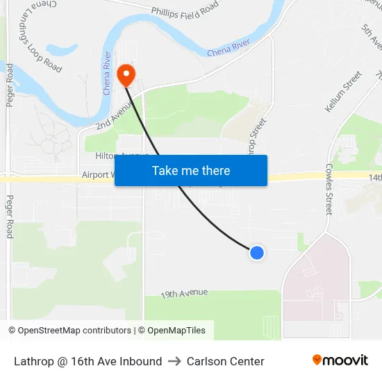 Lathrop @ 16th Ave Inbound to Carlson Center map