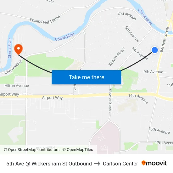 5th Ave @ Wickersham St Outbound to Carlson Center map