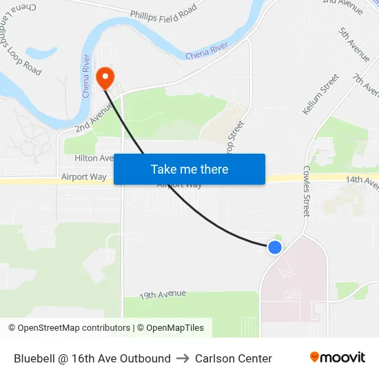 Bluebell @ 16th Ave Outbound to Carlson Center map