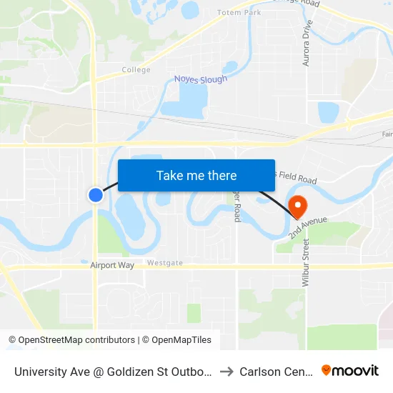 University Ave @ Goldizen St Outbound to Carlson Center map