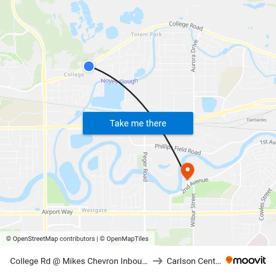 College Rd @ Mikes Chevron Inbound to Carlson Center map
