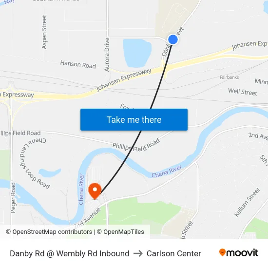 Danby Rd @ Wembly Rd Inbound to Carlson Center map