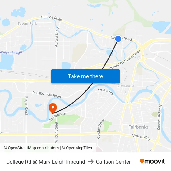 College Rd @ Mary Leigh Inbound to Carlson Center map