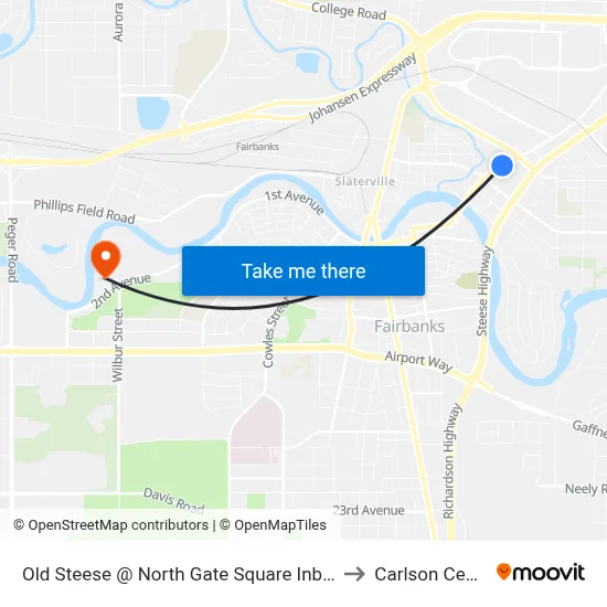 Old Steese @ North Gate Square Inbound to Carlson Center map