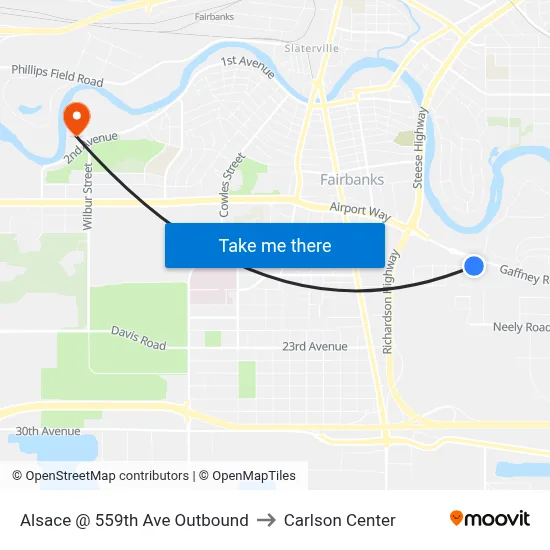 Alsace @ 559th Ave Outbound to Carlson Center map