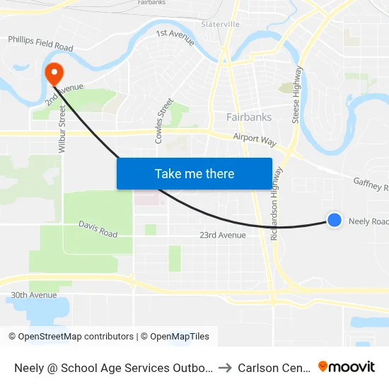 Neely @ School Age Services Outbound to Carlson Center map