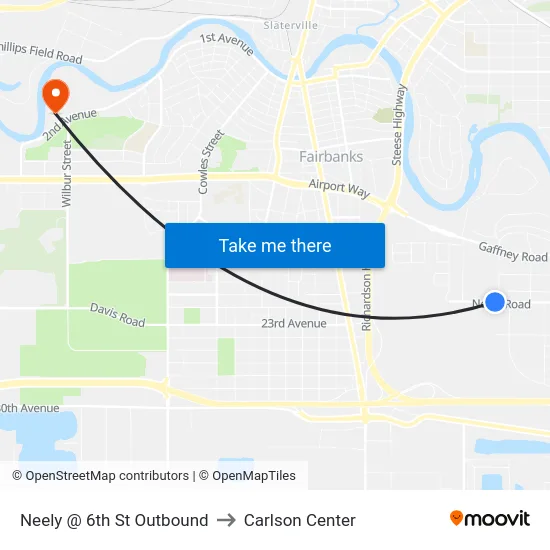 Neely @ 6th St Outbound to Carlson Center map