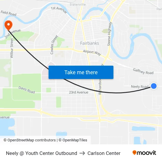 Neely @ Youth Center Outbound to Carlson Center map