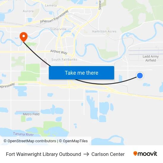 Fort Wainwright Library Outbound to Carlson Center map
