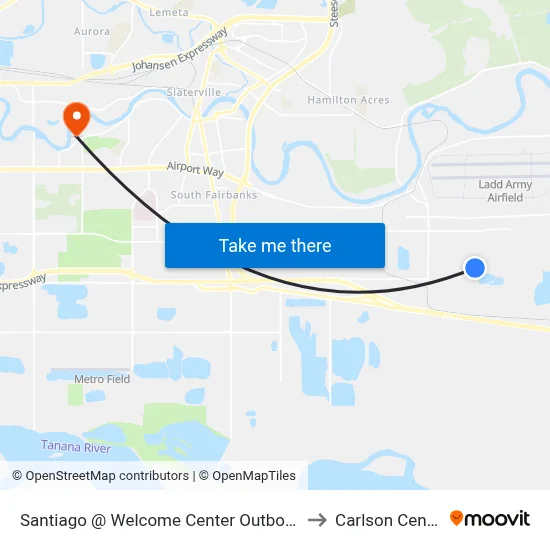 Santiago @ Welcome Center Outbound to Carlson Center map