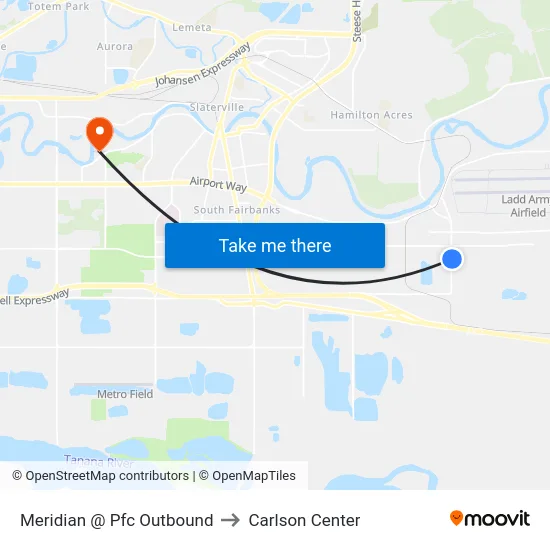 Meridian @ Pfc Outbound to Carlson Center map