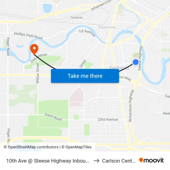 10th Ave @ Steese Highway Inbound to Carlson Center map