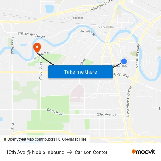 10th Ave @ Noble Inbound to Carlson Center map