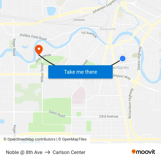 Noble @ 8th Ave to Carlson Center map