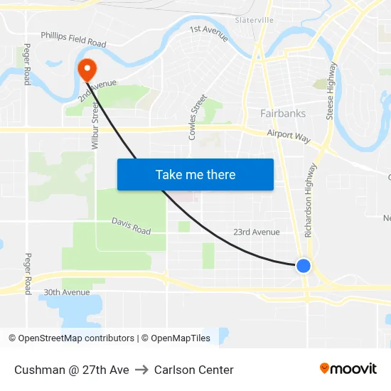 Cushman @ 27th Ave to Carlson Center map