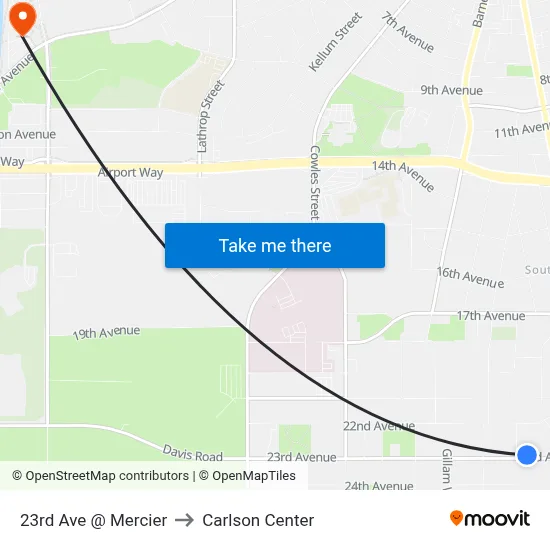 23rd Ave @ Mercier to Carlson Center map