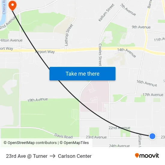 23rd Ave @ Turner to Carlson Center map