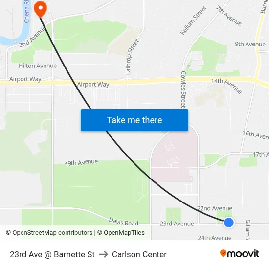 23rd Ave @ Barnette St to Carlson Center map