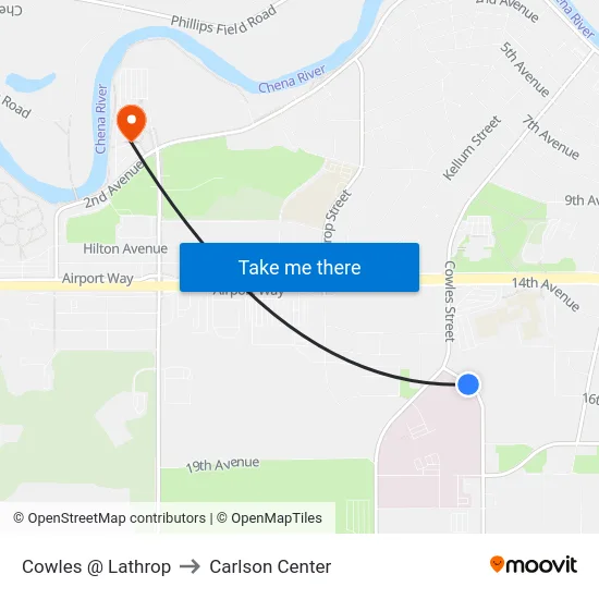Cowles @ Lathrop to Carlson Center map