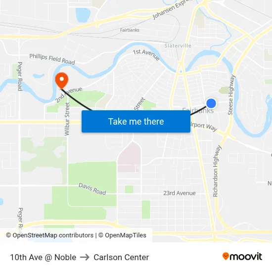 10th Ave @ Noble to Carlson Center map